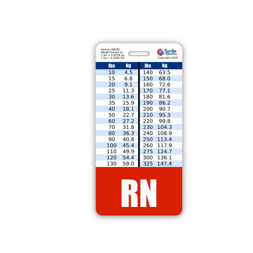 RN Badge Buddy Vertical w/Height & Weight Conversion Charts (Standard, Red)