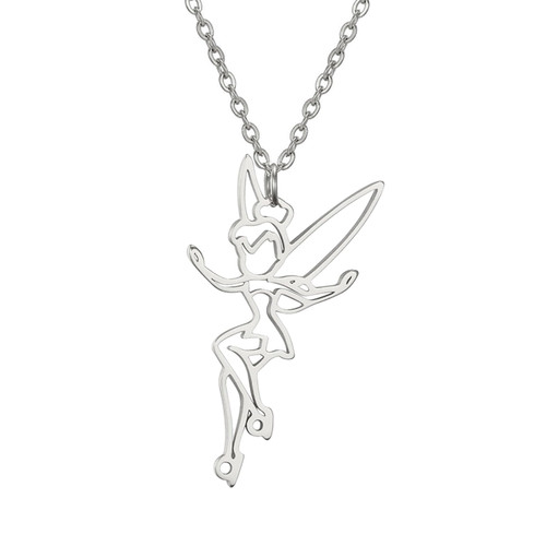 UNIFT Fairy Pixie Tinkerbell Silhouette Necklace For Women Girls Stainless Steel Exquisite Magical Pixie Angel Pendant Necklace Jewelry Gift (silver 2)