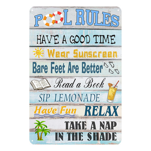 Jacevoo Metal Sign Pool Rules Tin Sign Vintage Pool Patio Wall Decoration Swimming Pool Sign Outdoor Decor Pool Sign 12x8 Inch