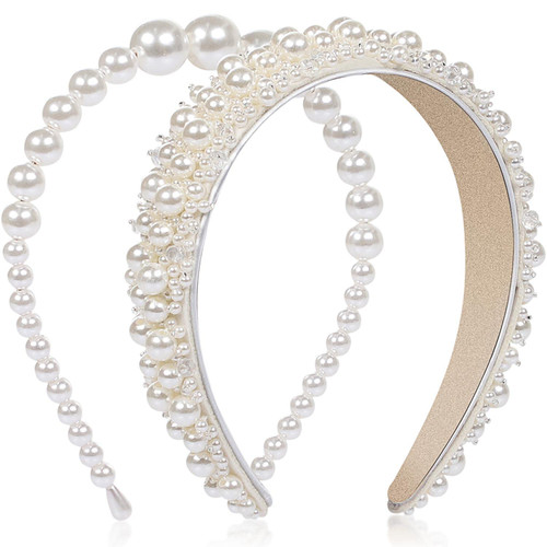 WantGor Pearl Headbands for Women, 2PCS Faux Pearl Hairbands Bridal White Headband Wedding Hair Hoop Accessories WantGor Pearl Headbands for Women, 2PCS Faux Pearl Hairbands Bridal White Headband Wedding Hair Hoop Accessories