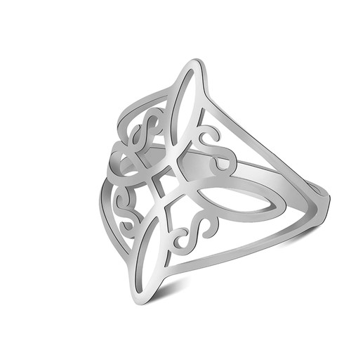 UNIFT Witches Knot Ring For Women Stainless Steel Celtic Quaternary Wiccan Geometric Style Witches Knot Ring Witchcraft Amulet Jewelry Gift (8, sliver)