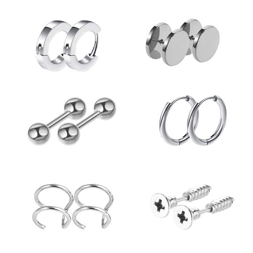 YUNXI 6 Pairs Stainless Steel Spike Stud Earrings for Women Men Huggie Earring Punk Dangle Small Hoop Earrings Set (6Pairs-Silver) YUNXI 6 Pairs Stainless Steel Spike Stud Earrings for Women Men Huggie Earring Punk Dangle Small Hoop Earrings Set (6Pairs-Silver)