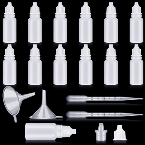Uiifan 12 Pcs Plastic Squeezable Dropper Bottle Small Empty Liquid Dropper with Screw Cap Portable Eye Dropper Bottle with 2 Funnels 2 Droppers for Eye Drops Oils Saline Essence (White,15ml)