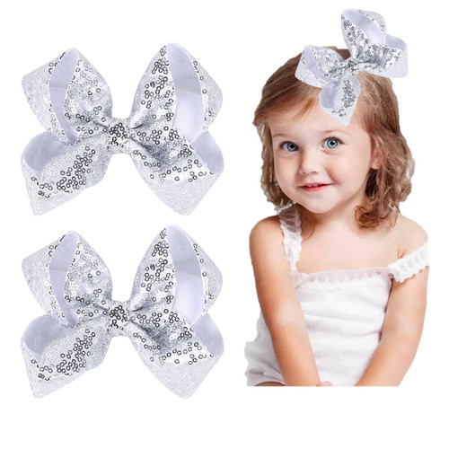 2 Pieces Hair Bows Clips for Girls 6 Inches Handmade Sequins Large Bows Alligator Hair Clips Hair Barrettes Accessories for Women Teens Girls Kids ?Silver? 2 Pieces Hair Bows Clips for Girls 6 Inches Handmade Sequins Large Bows Alligator Hair Clips Hair Barrettes Accessories for Women Teens Girls Kids ?Silver?