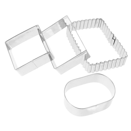 RUNROTOO 4pcs Cake Mold Chocolate Candy Molds Cookies Fondant Frame Cutter Fudge Molds Flower Cookie Cutters Cookie Press Square Frames Cookie Molds Stainless Steel Forming Machine Pancakes