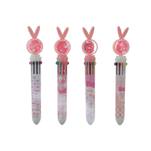 4Pcs 0.5mm Multicolor Ballpoint Pen,10-in-1 Colored Retractable Cartoon Bunny Ballpoint Pens Cute Writing Press Gel Pen for Office School Supplies