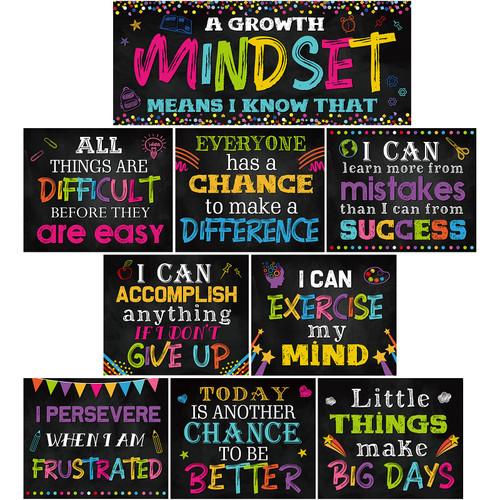 10 Pieces Classroom Motivational Posters Growth Mindset Banner Inspirational Bulletin Board Positive Wall Classroom Decoration for School Wall Art Decoration, Elementary Middle and High School Student