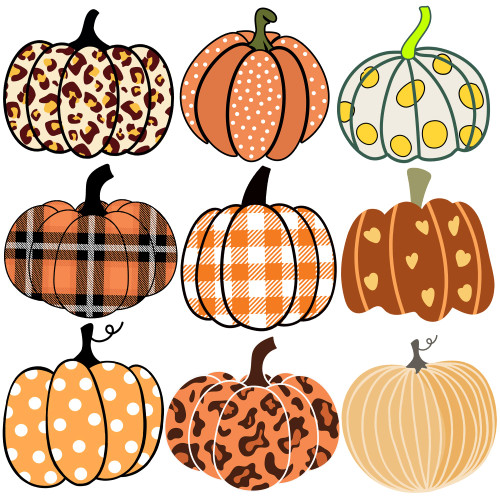 Lucleag 45PCS Pumpkin Cutouts for Bulletin Board Decoration, Plaid Leopard Pumpkins Cutouts with Glue Dots for Fall Autumn Thanksgiving Halloween School Classroom Bulletin Board Decorations