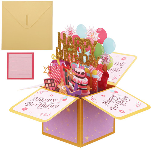 lasuroa Pop up Birthday Gift Card, 3D Boxed Greeting Card Creative Happy Birthday Card with Envelope and Note for All Occasions Kids Husband Wife Mom Dad Daughter Friends lasuroa Pop up Birthday Gift Card, 3D Boxed Greeting Card Creative Happy Birthday Card with Envelope and Note for All Occasions Kids Husband Wife Mom Dad Daughter Friends