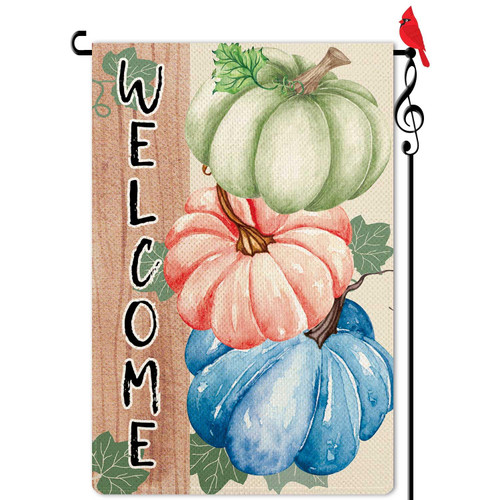 Kenomi Welcome Colorful Pumpkins Fall Garden Flag Autumn Garden Flag Harvest Vertical Double Sided Rustic Farmland Outside Outdoor Decor Small Burlap Yard Lawn Flag 12.5x18"