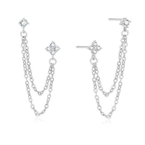 Julylotus 925 Sterling Silver Chain Earrings for Women, Hypoallergenic Gold Dangle earrings, Double Studs Tassel Piercing Earring, Dainty Jewelry for Gift(1 Pair)