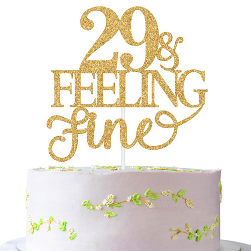 Happy 29th Birthday Cake Topper, 29 and Feeling Fine, Cheers to 29 Years, Gold Glitter Adults 29th Birthday Party Decorations Supplies/Gifts