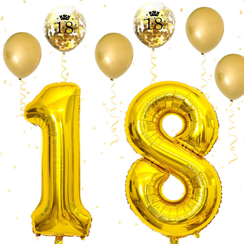 18th Birthday Decorations for Girls, 18th Birthday Balloons with 40 Inch Gold Foil Number 18 Balloon Birthday Print Confetti Balloons & Metallic Latex Balloons for Boys 18 Years Old Birthday Decor