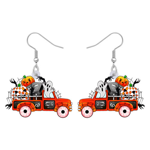 DUOWEI Acrylic Christmas Truck Tree Garland Earrings Drop Dangle Jewelry For Women Kids Teens Festival Gifts (Halloween Truck D) DUOWEI Acrylic Christmas Truck Tree Garland Earrings Drop Dangle Jewelry For Women Kids Teens Festival Gifts (Halloween Truck D)