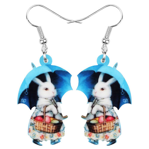 DUOWEI Acrylic Easter Bunny Rabbit Earrings Cute Hare Drop Dangle Jewelry with Love Message for Women Teens Girls Birthday Gifts (Blue)