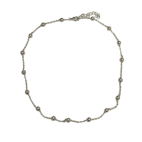 Dtja 5mm Ball Bead Necklace Stainless Steel Choker Pendant Necklaces for Women Girls Vintage Beaded Link Chain Adjustable Fashion Punk Simple Jewelry 17-19 Inches