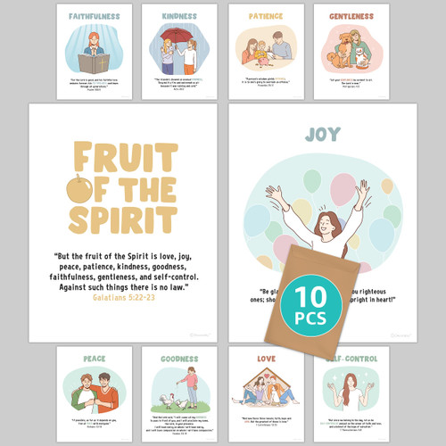 10 Fruit of the Spirit Poster - 11x14in Catholic Posters for Classroom, Sunday School Decorations for Classroom, Christian Posters for Classroom, Christian Classroom Decor, Sunday School Posters