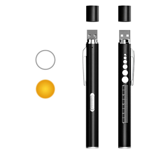 COSOOS 2 Rechargeable Pen Lights with Pupil Gauge & Ruler, Mini LED Penlights for Nurses Doctors, Warm/White Light with Clip, USB Rechargeable Medical Penlight Flashlight Gifts for Nursing Student
