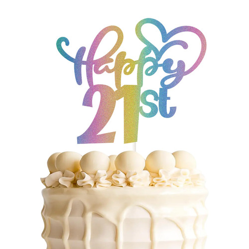 Colorful Happy 21st Cake Topper,Cheers 21 Years Old Birthday Cake Decor, Happy 21st Birthday Anniversary Party Supplies