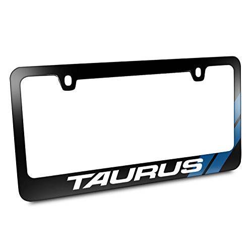 Ford Taurus Carbon Fiber Texture Blue Stripe Black Metal License Plate Frame