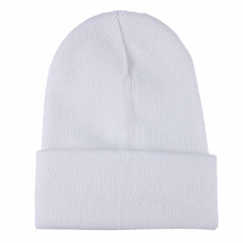 BCDlily Cuffed Beanie Hat Women Men Casual Skull Cap Warm Ski Hats Winter Knitted Caps (White)