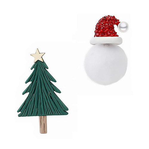 TOYANDONA 1 Pair Christmas Tree Earrings Round Pierced Earrings Pearl Earrings for Women Studs Cosplay Party Women Asymmetric Earrings Cartoon Ear Stud Miss Santa Hat Jewelry Pearl Material