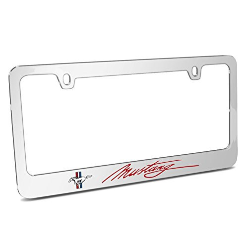 Ford Mustang Script in Red Mirror Chrome Metal License Plate Frame by iPick Image, Official Licensed Product, Made in the USA