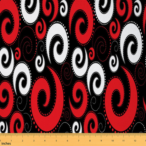 Retro Circle Geometry Fabric by The Yard, Red White Stripe Line Art Upholstery Fabric, Geometric Modern Decorative Fabric for Upholstery and Home Accents, Waterproof Outdoor Fabric 1 Yard