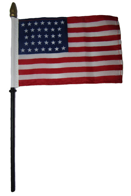 AES USA American 32 Star Linear 4"x6" Flag Desk Set Table Wood Stick Staff