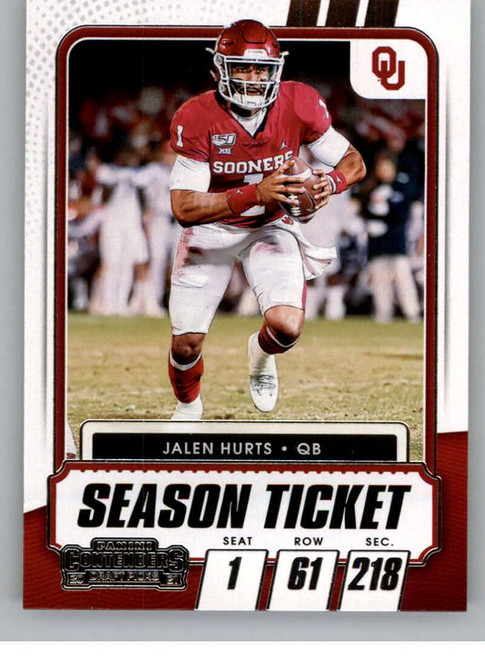 2021 Panini Contenders Draft Season Ticket #26 Jalen Hurts Oklahoma Sooners Football Trading Card 2021 Panini Contenders Draft Season Ticket #26 Jalen Hurts Oklahoma Sooners Football Trading Card