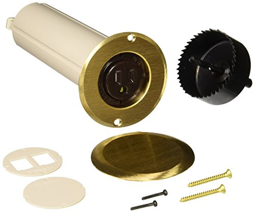 Hubbell-Raco 6RF151SR Drop in Floor Box Kit with Brass Cover, Single Tamper Resistant Receptacle & 2-1/2-Inch Hole Saw