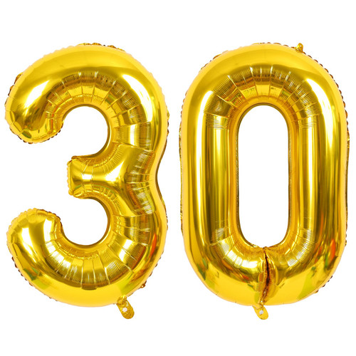 RUBFAC 42 Inch 30 Number Balloons Gold Big Giant Jumbo Number 30 Foil Mylar Balloons for 30th Birthday Party Anniversary Events Decorations