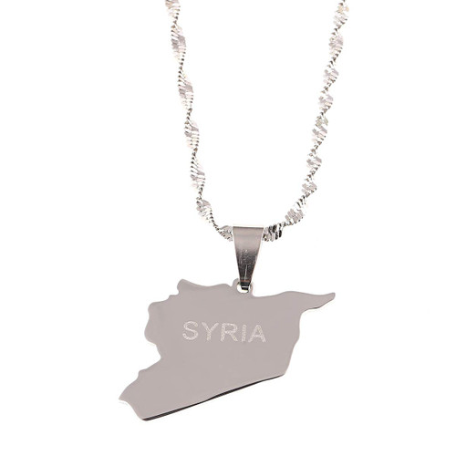Stainless Steel Silver Color SYRIA Map Flag Pendant Necklaces Fashion Syrians Map Chain Jewelry