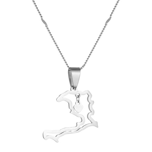 Stainless Steel Haiti Heart Map Pendant Necklace for Women Girls Map of Haiti Chain Jewelry (Silver) Stainless Steel Haiti Heart Map Pendant Necklace for Women Girls Map of Haiti Chain Jewelry (Silver)