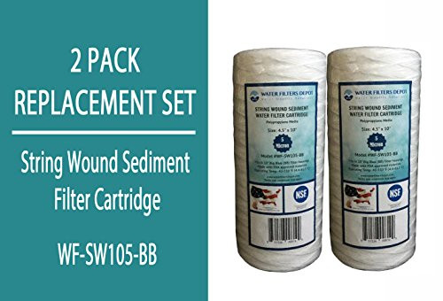 WFD, WF-SW105-BB 4.5"x10" 5 Micron String Wound Sediment Water Filter Cartridge, Fits in 10" Big Blue (BB) Housings of Whole House Filter Systems (2 Pack, 5 Micron) WFD, WF-SW105-BB 4.5"x10" 5 Micron String Wound Sediment Water Filter Cartridge, Fits in 10" Big Blue (BB) Housings of Whole House Filter Systems (2 Pack, 5 Micron)