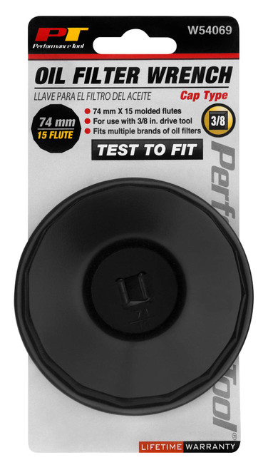Performance Tool W54069 74mm, 15 Flutes Steel Oil Filter Wrench for Multiple Brands, Fits 3/8-Inch Drive Tool