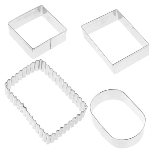 GRIRIW 4pcs Cake Biscuit Shape Molds Cookie Press Mini Cookie Cutters Metal Cookie Cutters Oval Fondant Cutter Square Cookie Cutters Kitchen Biscuit Stainless Steel Egg Omelet Bread