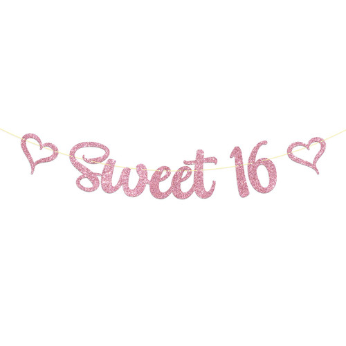 Dill-Dall Sweet 16 Banner, Happy 16th Birthday Sign Bunting Decor, Girls 16th Birthday Party Decorations Garland, Pink Glitter Dill-Dall Sweet 16 Banner, Happy 16th Birthday Sign Bunting Decor, Girls 16th Birthday Party Decorations Garland, Pink Glitter
