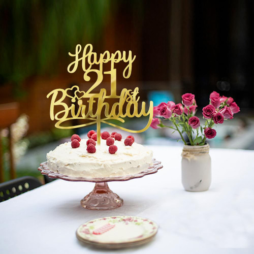 Sleyberoy Double-sided Acrylic Happy 21th Birthday Cake Topper- Hello 21,Cheers to 21 Years,21th Anniversary/Birthday Party?Boys and girls, Happy twenty-one Birthday Selected cake decoration (21st)