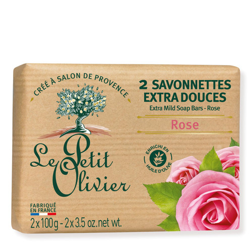 Le Petit Olivier Extra Mild Soaps, Rose, 2 x 3.5 oz - Enriched with Olive Oil and Natural Extracts - Cruelty-Free and Paraben-Free - Mild - Hypoallergenic Bath Soap - Natural Soap For Sensitive Skin