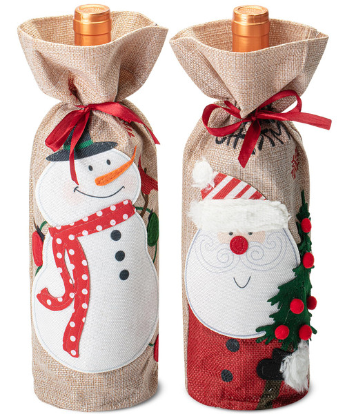 Mr. Pen- Christmas Wine Bags, 2 Pack, Christmas Wine Bags for Wine Bottles Gifts, Burlap Wine Bags with Drawstring, Holiday Burlap Wine Bags, Christmas Wine Bottle Cover, Christmas Bottle Bags