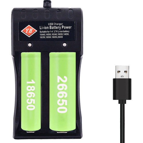 18650 Battery Charger 2 Bay Smart Universal USB Charger for 3.7V Rechargeable Lithium Li ion Batteries Compatible 18650 26650 21700 10400 14500 16340 16650 18500 Battery Charger(No Battery)