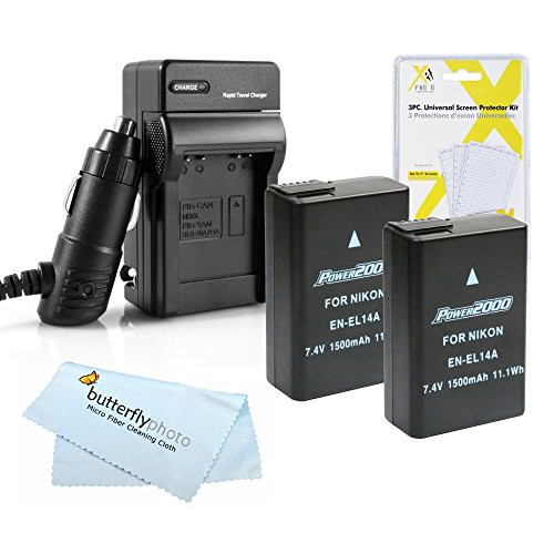2 Pack Battery and Charger Kit For Nikon D5500, D5300, D3300, D5200, D5100, D3100, D3200, Nikon Df, P7700 Digital SLR Camera Includes 2 Replacement Nikon EN-EL14a, EN-EL14 Batteries (Fully Decoded)