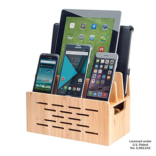 Bamboo Universal Multi Device Cord Organizer Stand and Charging Station for Smartphones, Tablets, and Laptops