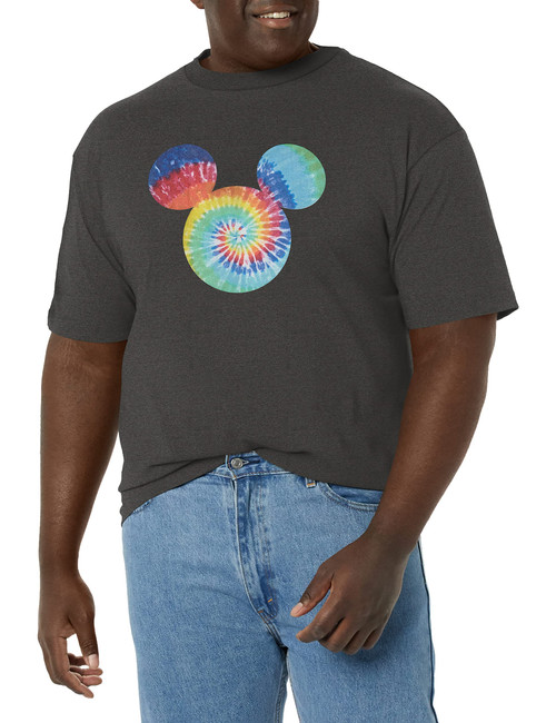 Disney Big & Tall Classic Mickey Tie Dye Fill Men's Tops Short Sleeve Tee Shirt, Charcoal Heather, 4X-Large