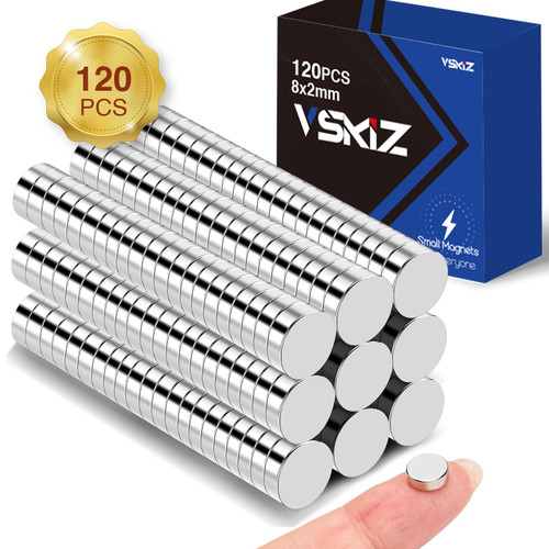 VSKIZ 120Pcs Small Magnets Fridge, 8x2mm Small Magnets, Tiny Rare Earth Refrigerator Magnets, Tiny Magnets for Whiteboard, Strong Neodymium Magnet for Office, Whiteboard, Nail Cutter Magnets
