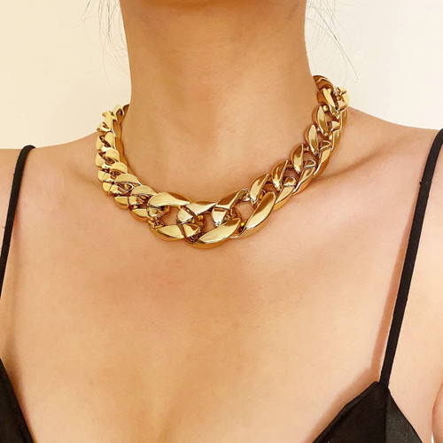 Wiwpar Chunky Choker Necklace Gold Cuban Link Chain Necklace Punk Paperclip Chain Choker Necklace for Women Girls (Style 1) Wiwpar Chunky Choker Necklace Gold Cuban Link Chain Necklace Punk Paperclip Chain Choker Necklace for Women Girls (Style 1)