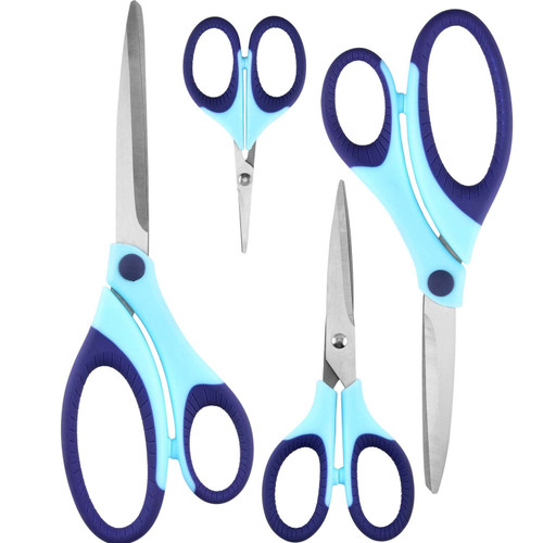 Craft Scissors Set of 4 Pack, All Purpose Sharp Blade Shears Rubber Soft Grip Handle, Multipurpose Fabric Scissors Tool Great for Adults, Office, Sewing, School and Home Supplies, Blue