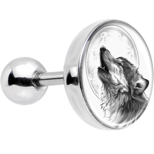 Body Candy Stainless Steel Black and White Howling Wolf Tragus Cartilage Earring 16 Gauge 1/4"
