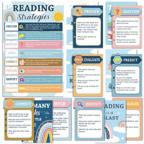 15 Pcs Boho Reading Posters for Classroom Decor Rainbow Bulletin Board Posters Sets Boho Rainbow Read Poster Elementary Educational Reading Corner Poster for School Classroom Library Home Decoration